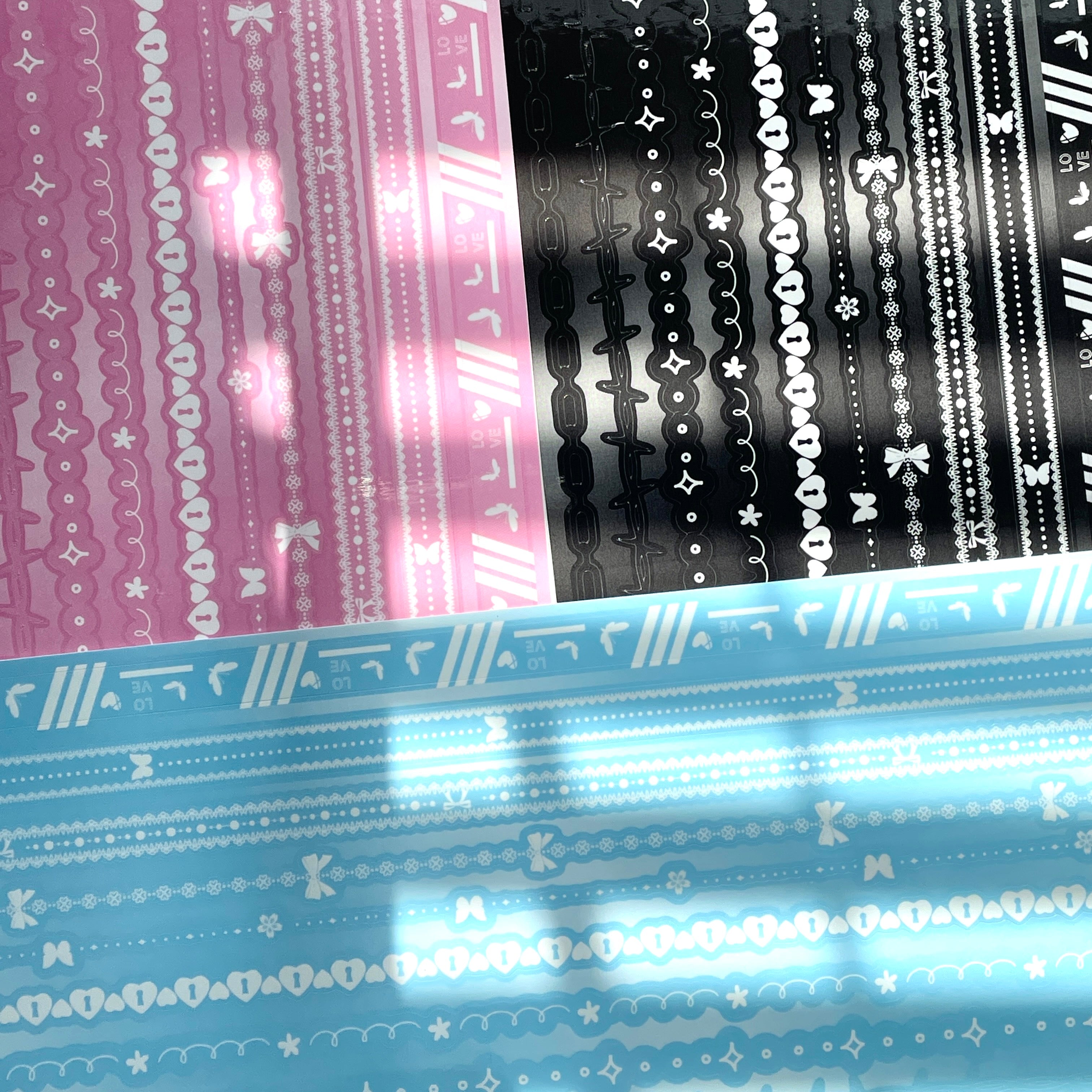 Heart Lace Chain Sticker/Pink Butterfly Bow Stickers/ Lace Border Frame