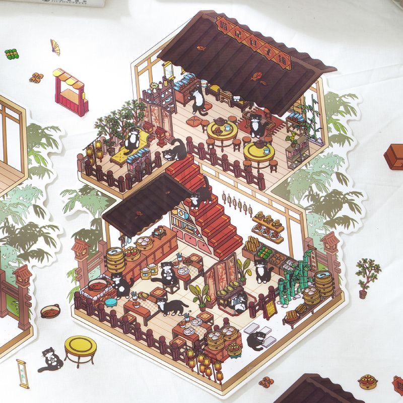 Panda And Cat Themed 3D Scene Sticker Pack