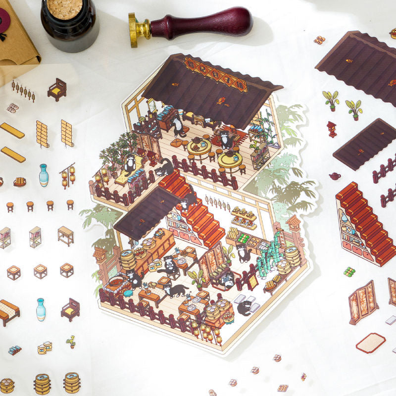 Panda And Cat Themed 3D Scene Sticker Pack