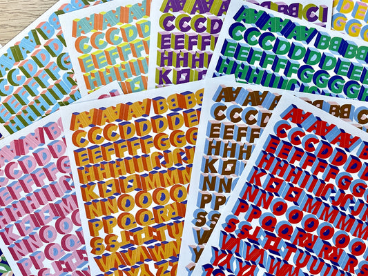 letter stickers, scrapbooking stickers, kawaii stickers, number stickers, toploader stickers