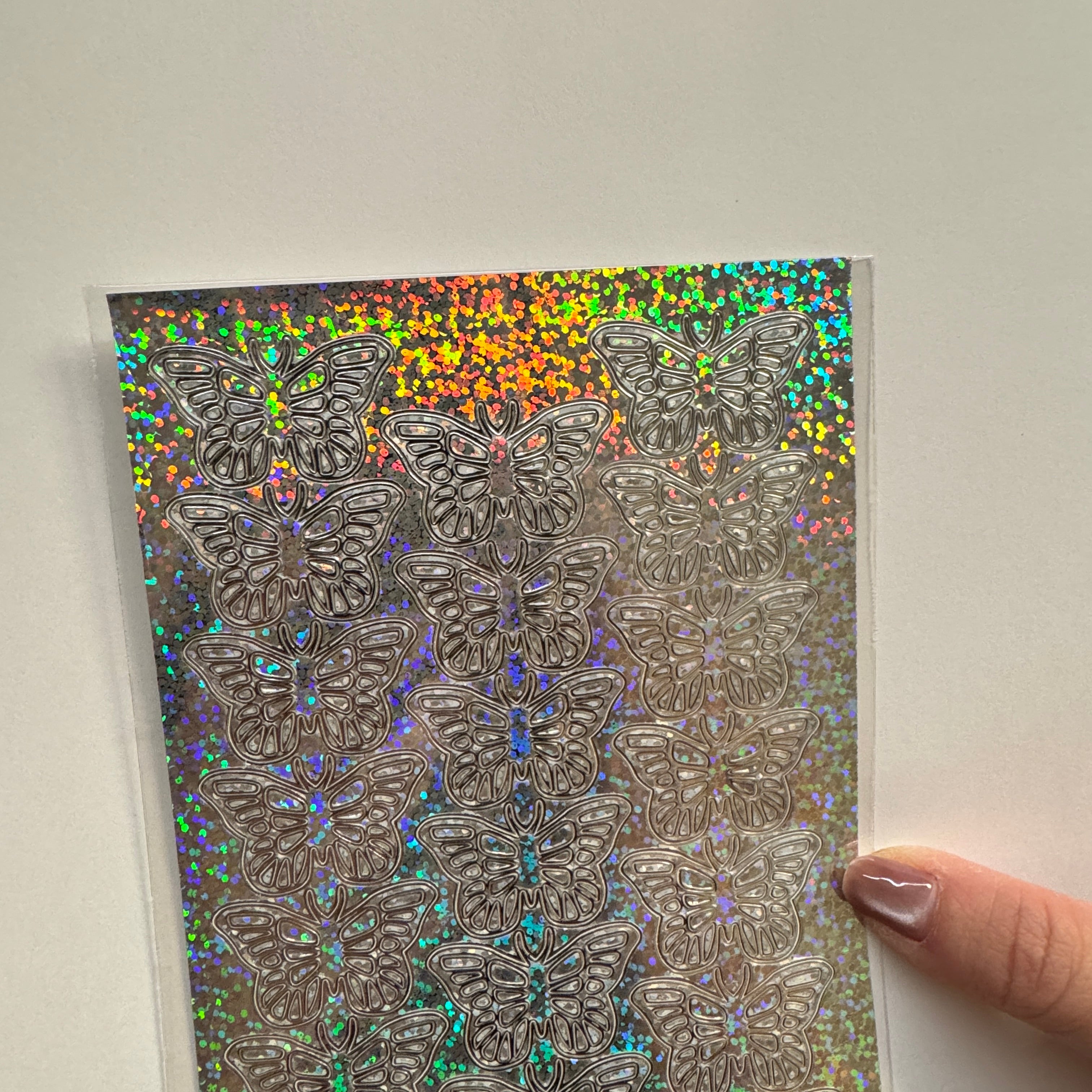 Metalic butterfly deco sticker sheet, holographic card making sticker