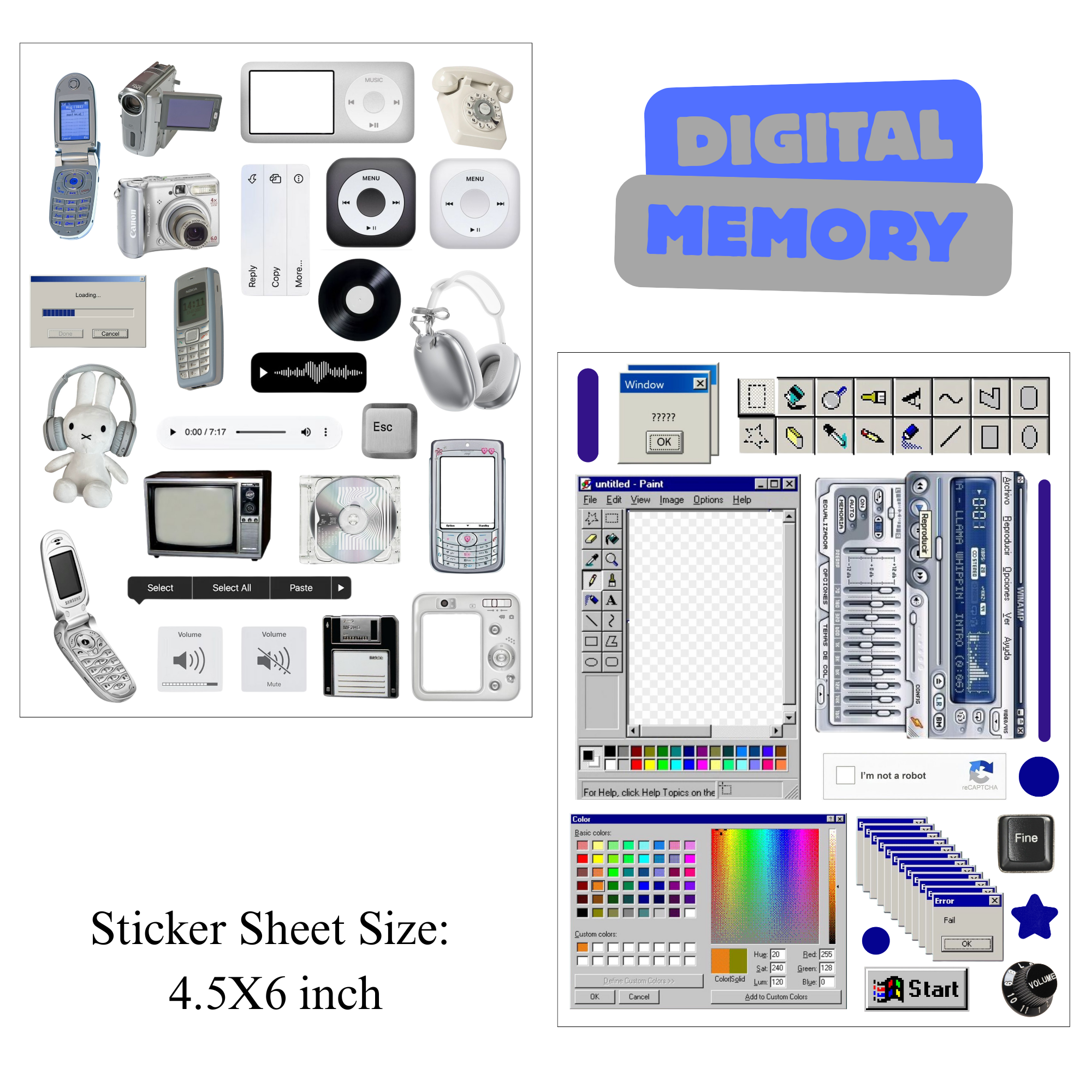 Set of 2 Sheets Digital Memory Stickers