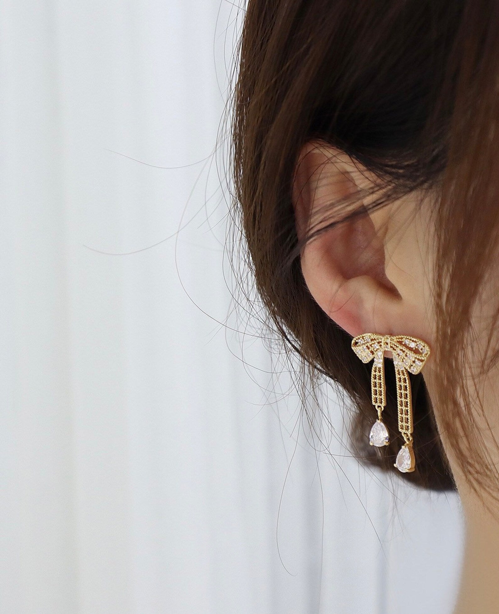 Gold Bow Stud Earrings