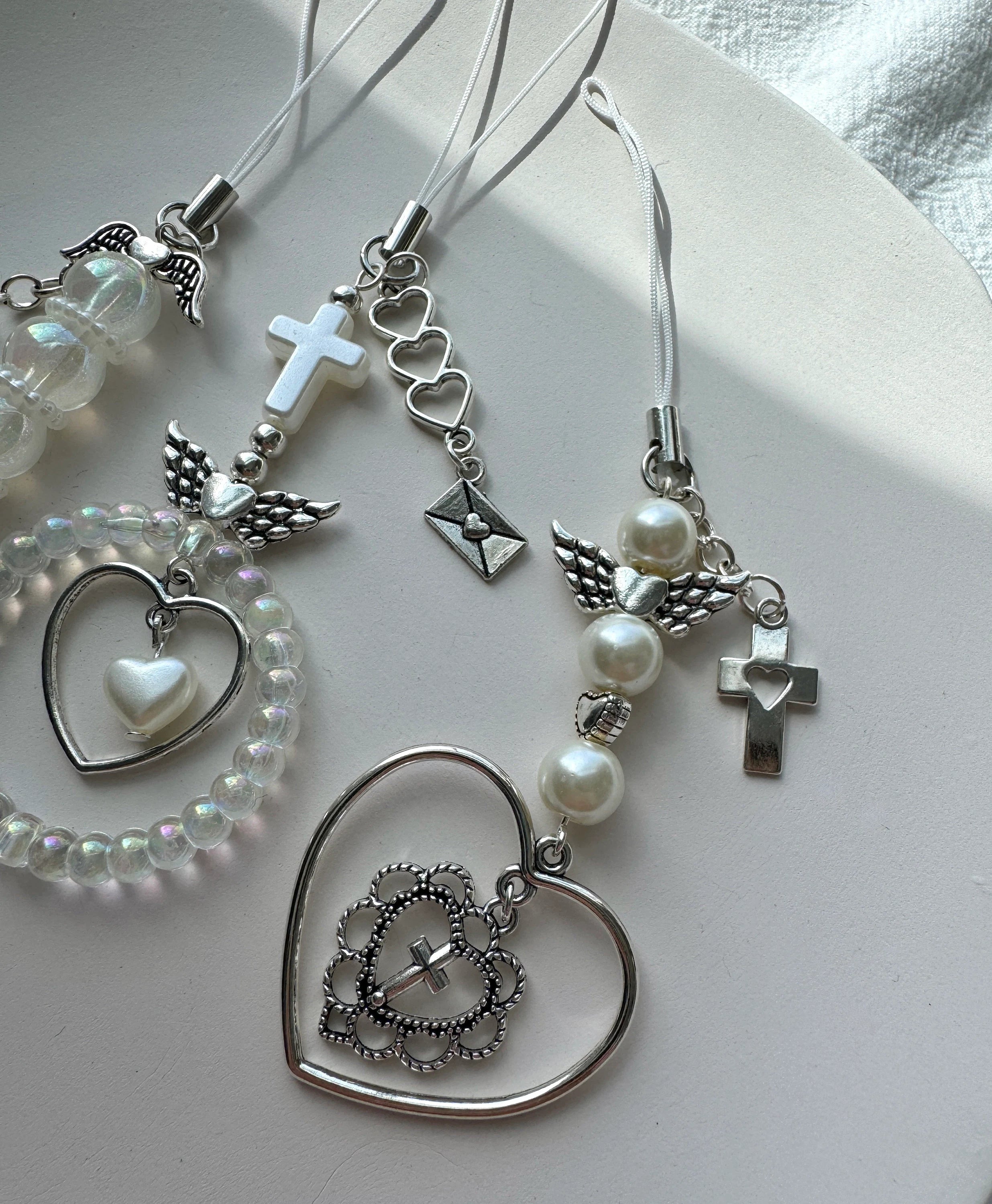 Pearl Heart Phone Strap