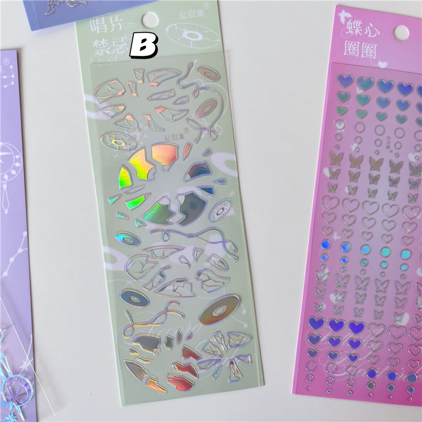 Silver Foil Heart and Star Chain Stickers