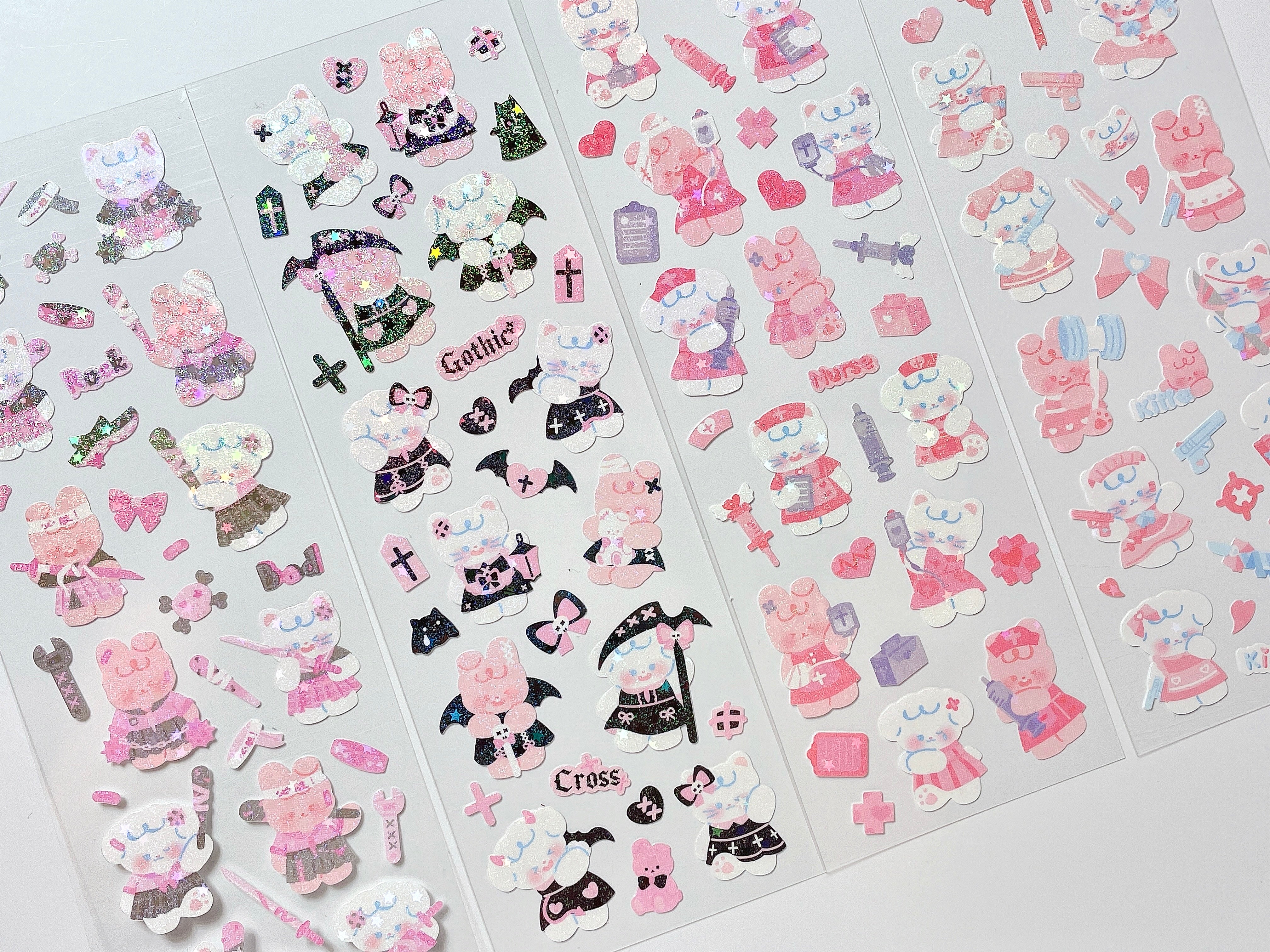 Kawaii Toploader Deco Stickers, Card Making Stickers, Bling Bling Animal  Ribbon Sticker Sheet 