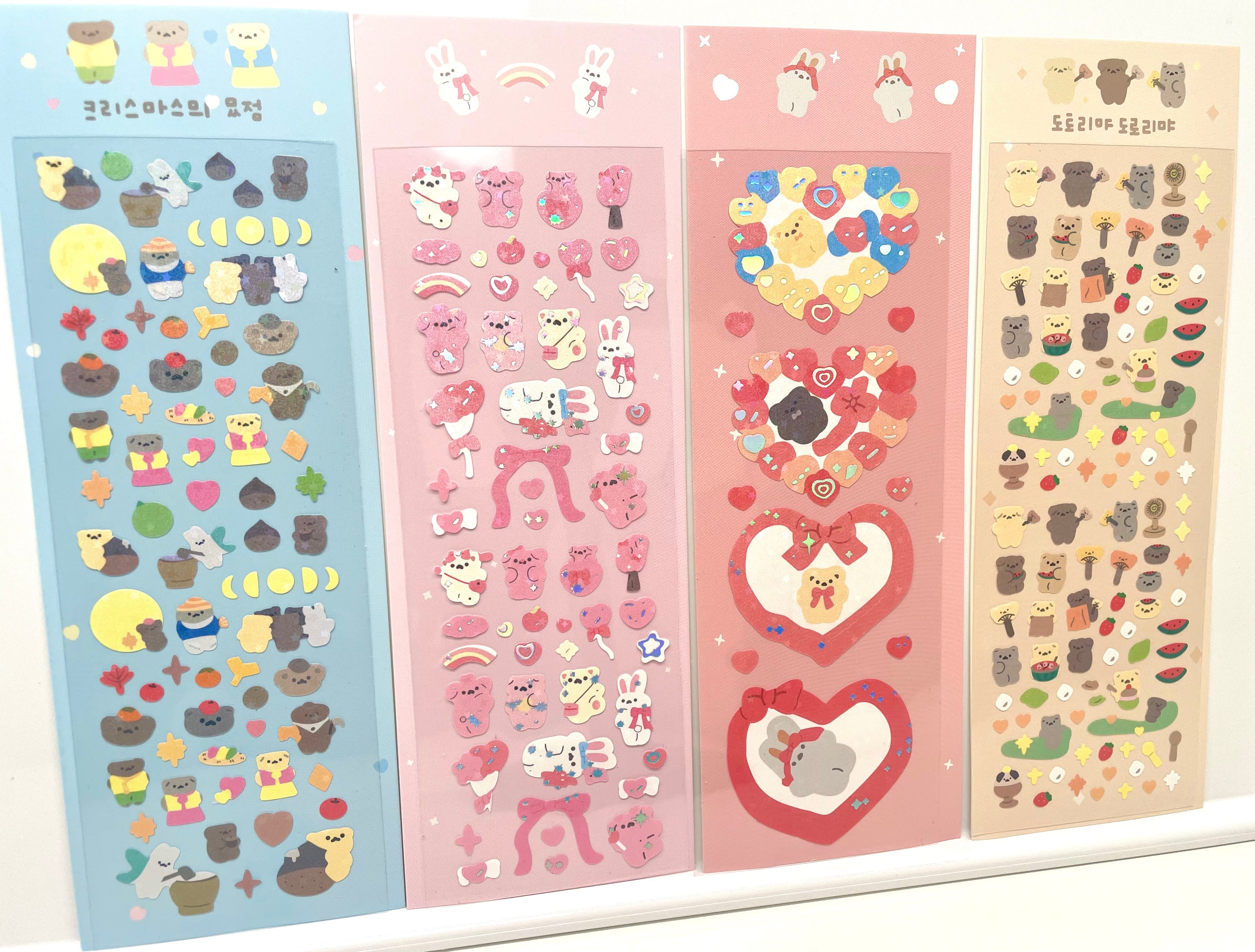 Kpop Toploader Deco Stickers, Kawaii Animal Ribbon Deco Stickers