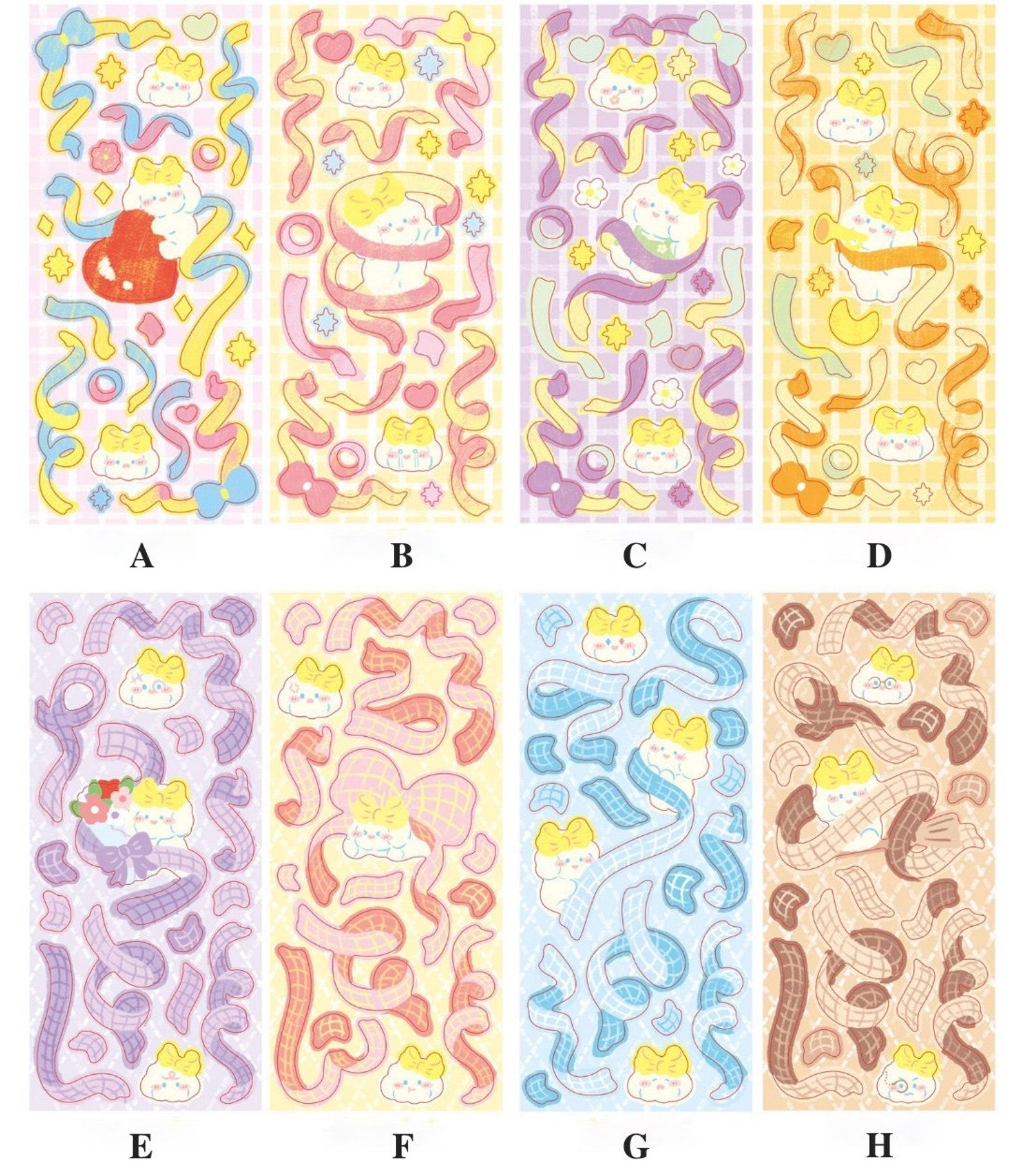 Kawaii colorful ribbon sticker sheet, card making stickers