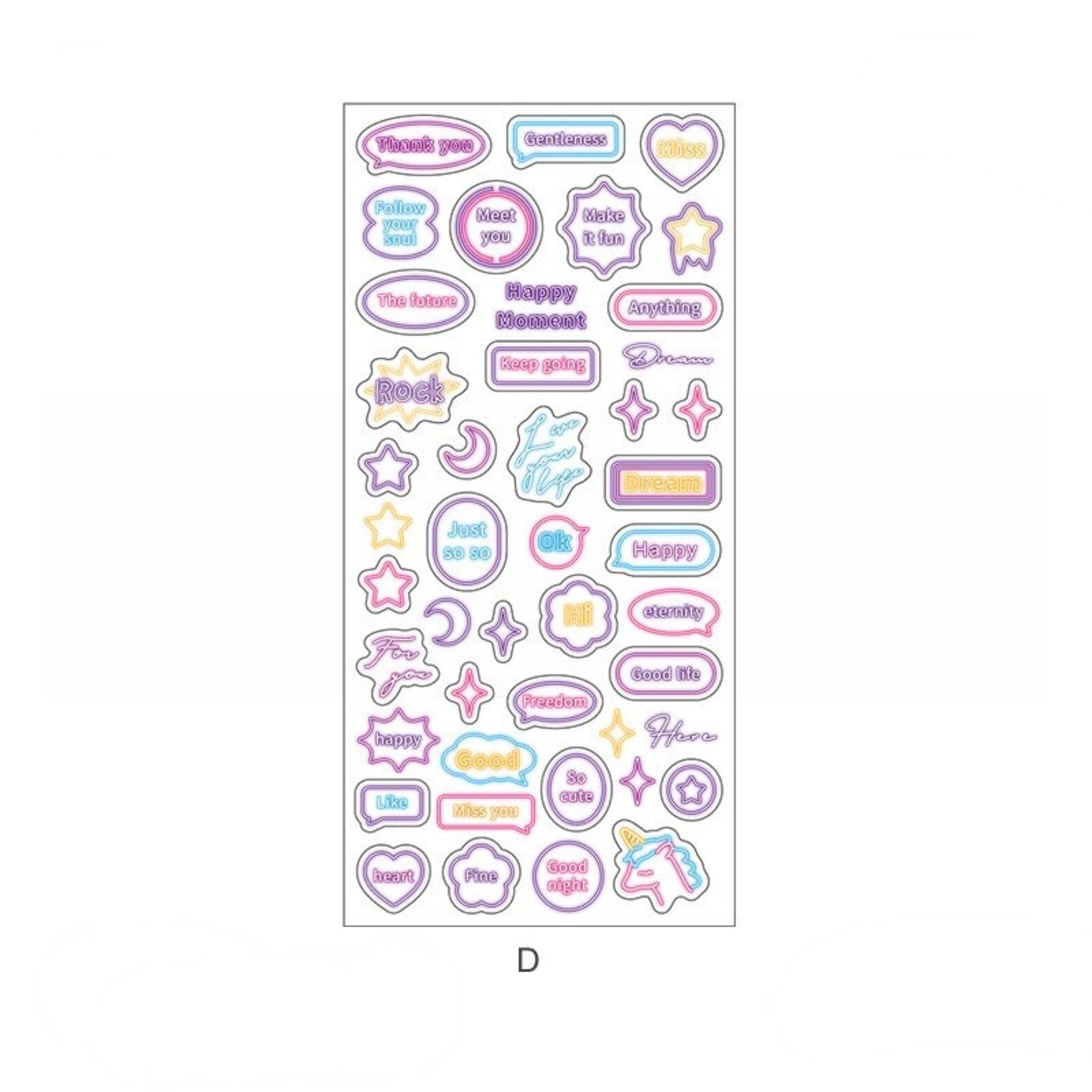 Neon light deco sticker sheet, planner, journal, scrapbooking sticker, PET sticker sheet