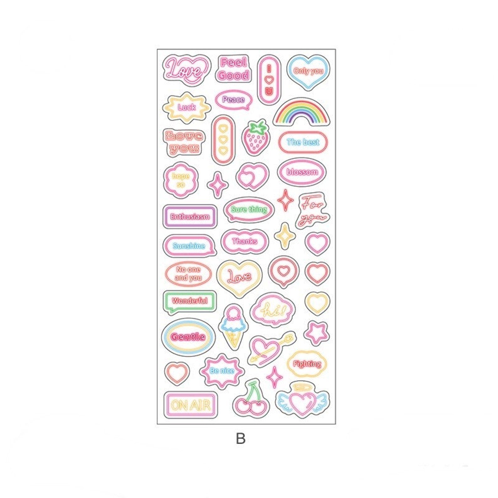 Neon light deco sticker sheet, planner, journal, scrapbooking sticker, PET sticker sheet