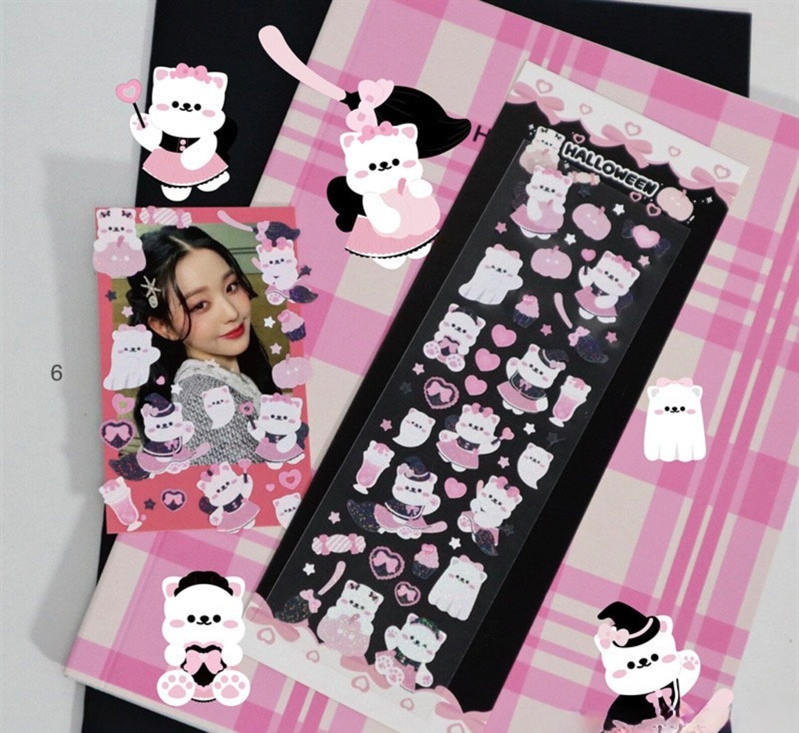 Kawaii cat deco stickers, card making sticker sheet, photo frame stickers, pink sticker sheet