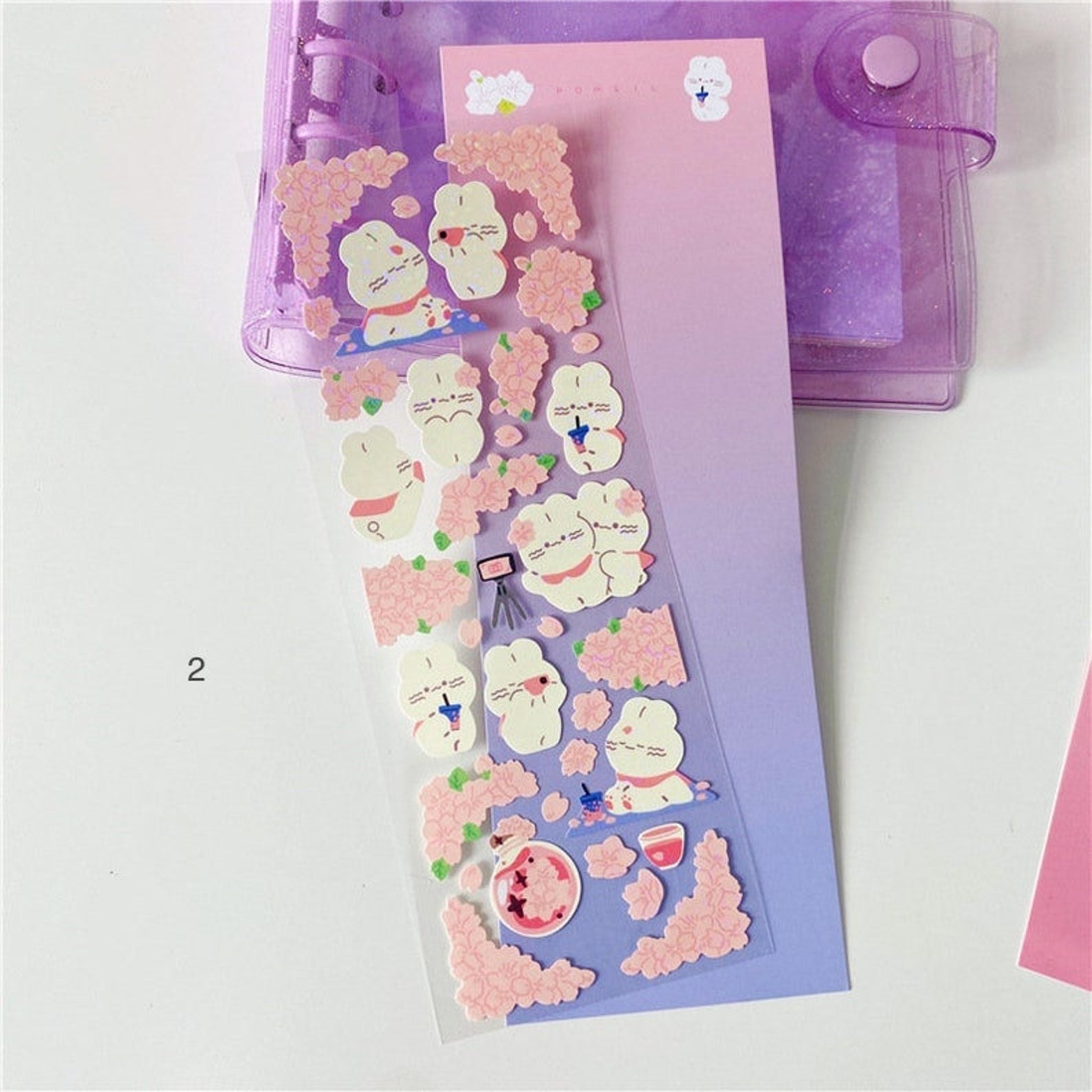 Kawaii bunny deco sticker, sakura bunny sticker, toploader sticker