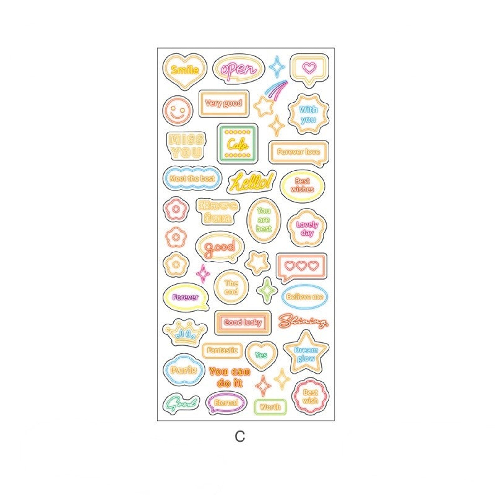 Neon light deco sticker sheet, planner, journal, scrapbooking sticker, PET sticker sheet