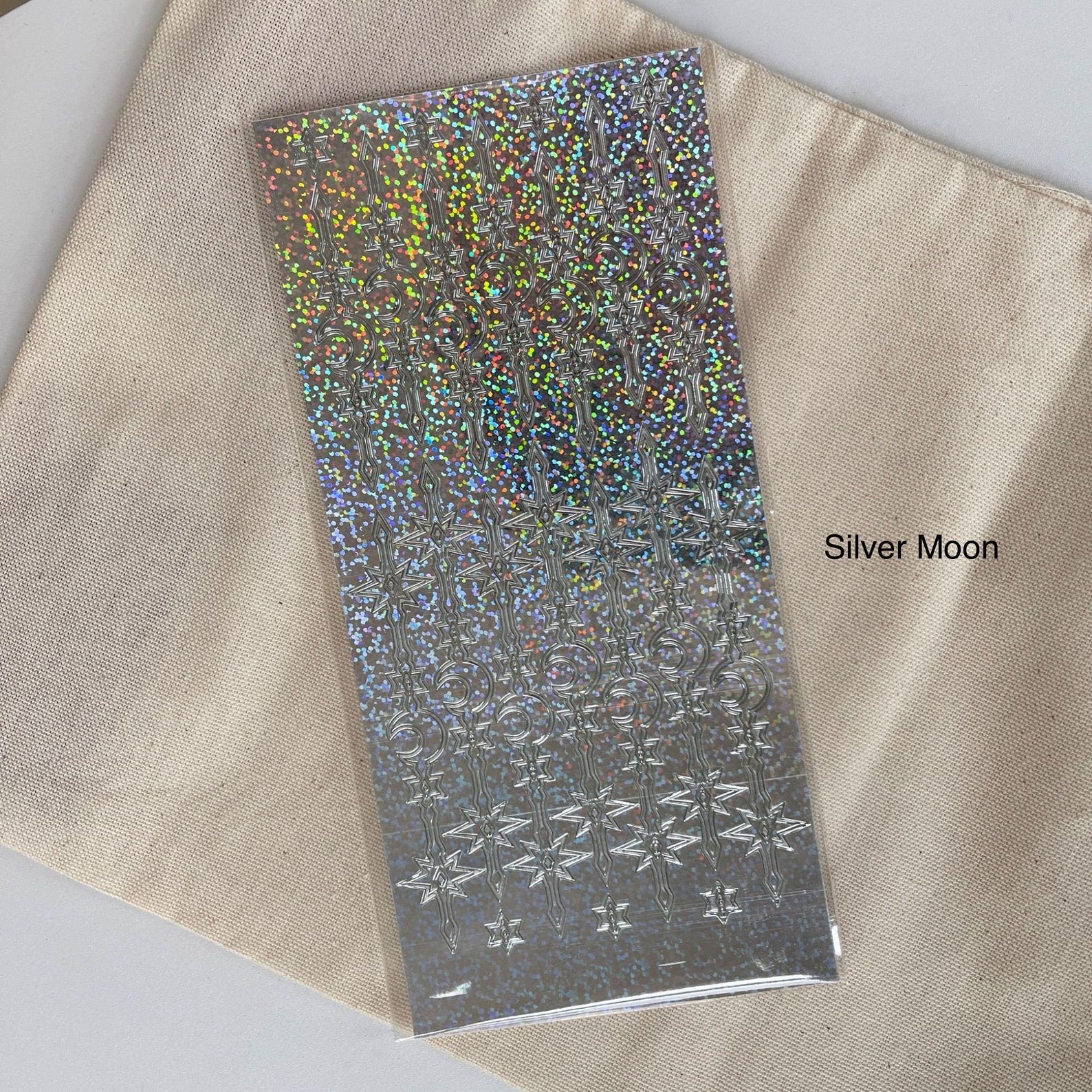 Metalic toploader deco sticker sheet, holographic card making sticker, moon and star sticker, chain stickers