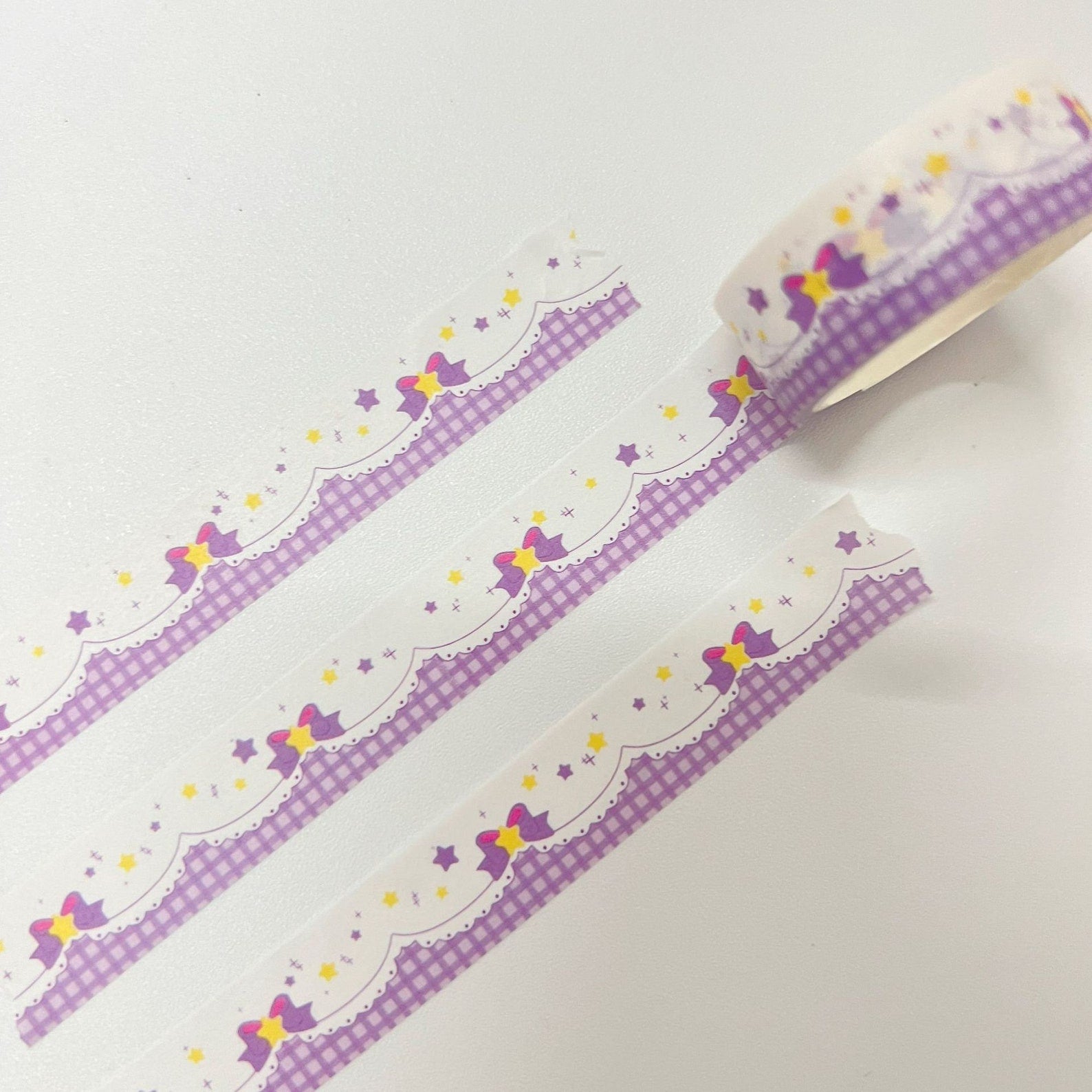 Ribbon bow deco washi tape, grid washi tape, scrapbooking, bujo washi tape