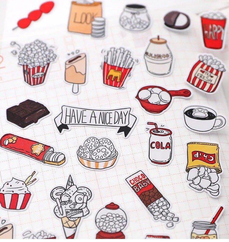Kawaii food and fruits stickers, planner stickers, beverage stickers