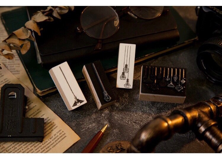 Hanging lamp stamps, wooden lamp stamp, bulb stamp, moon stamp