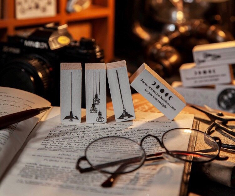 Hanging lamp stamps, wooden lamp stamp, bulb stamp, moon stamp