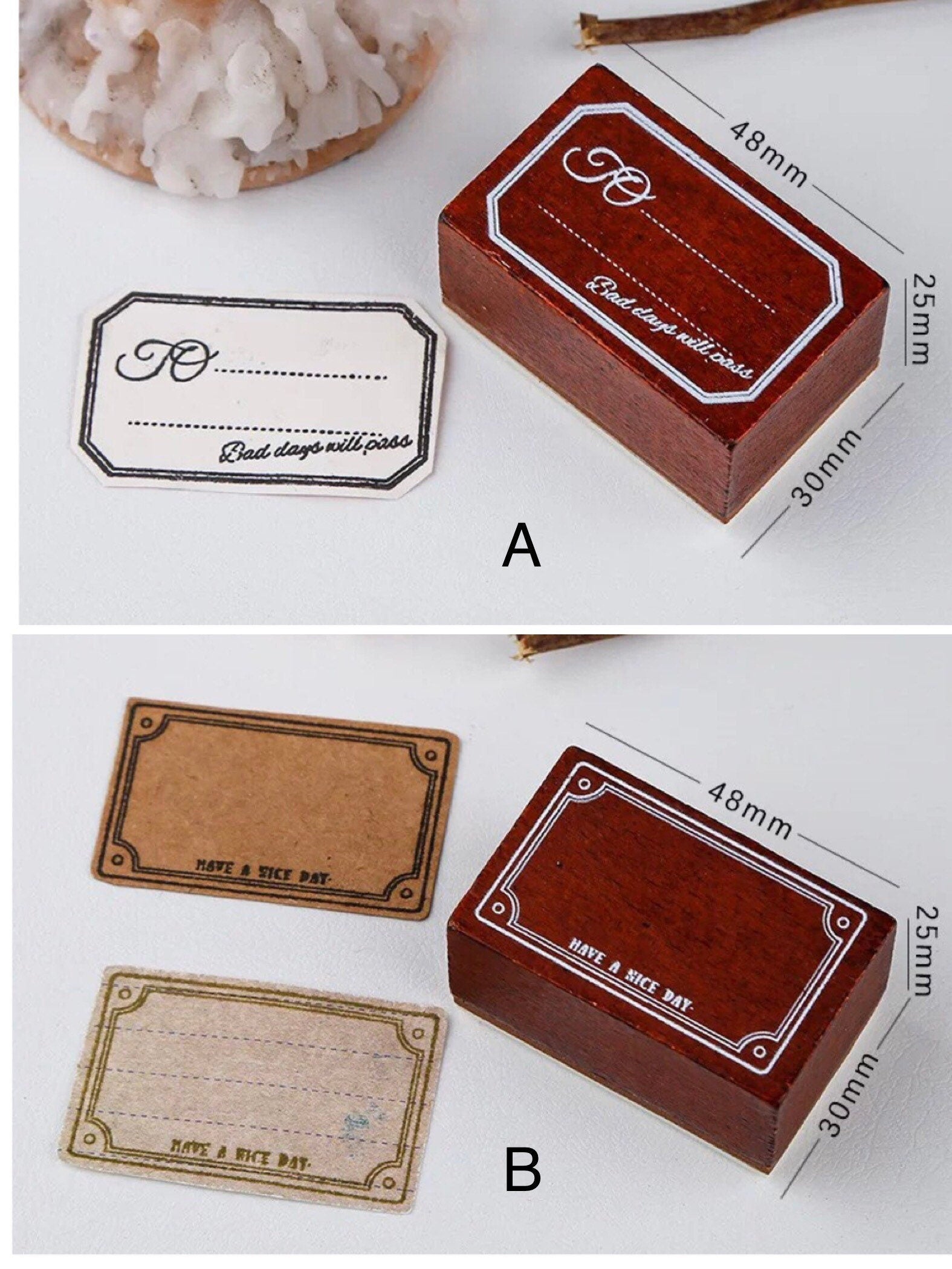 Label maker stamps, wood rubber border stamp, tag stamps, planner stamps