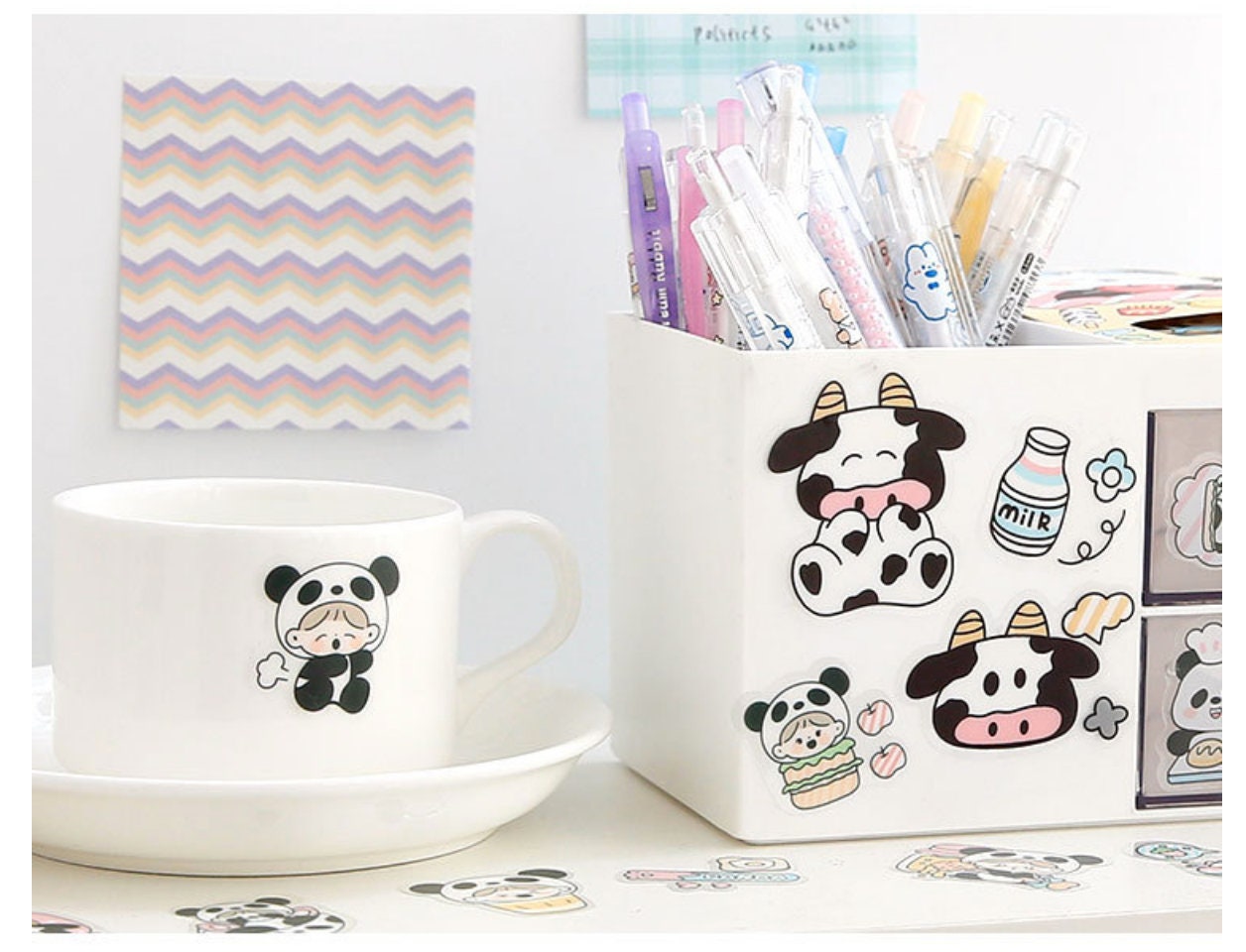 PET Kawaii Cow and Panda Sticker