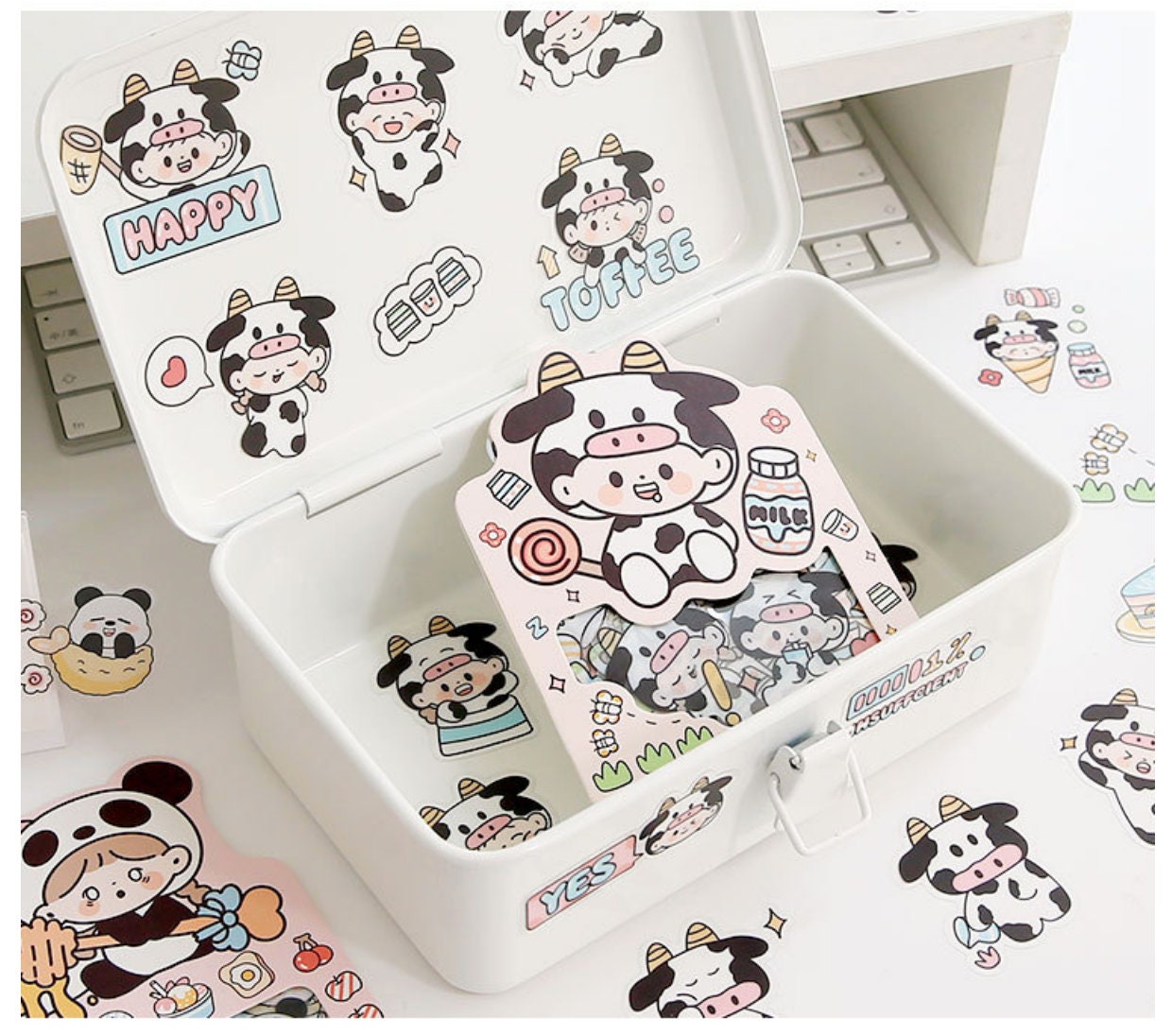 PET Kawaii Cow and Panda Sticker