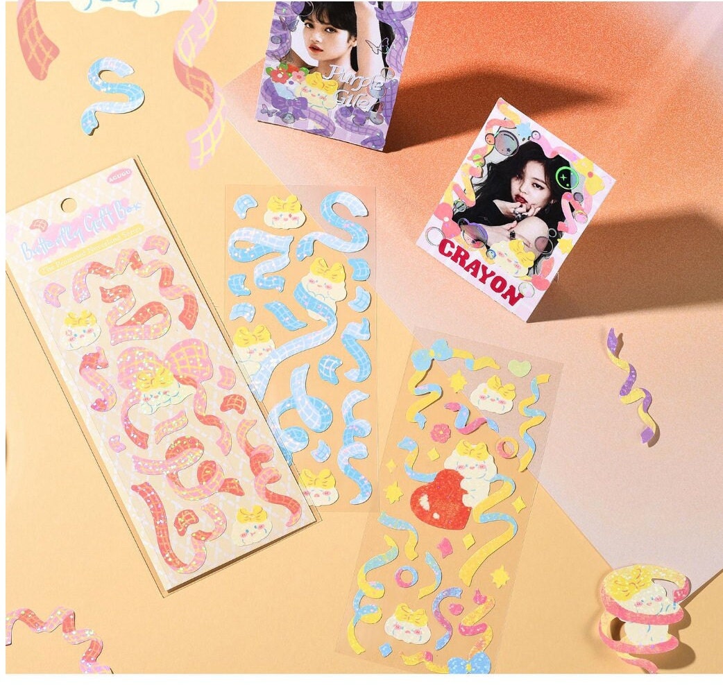 Kawaii colorful ribbon sticker sheet, card making stickers