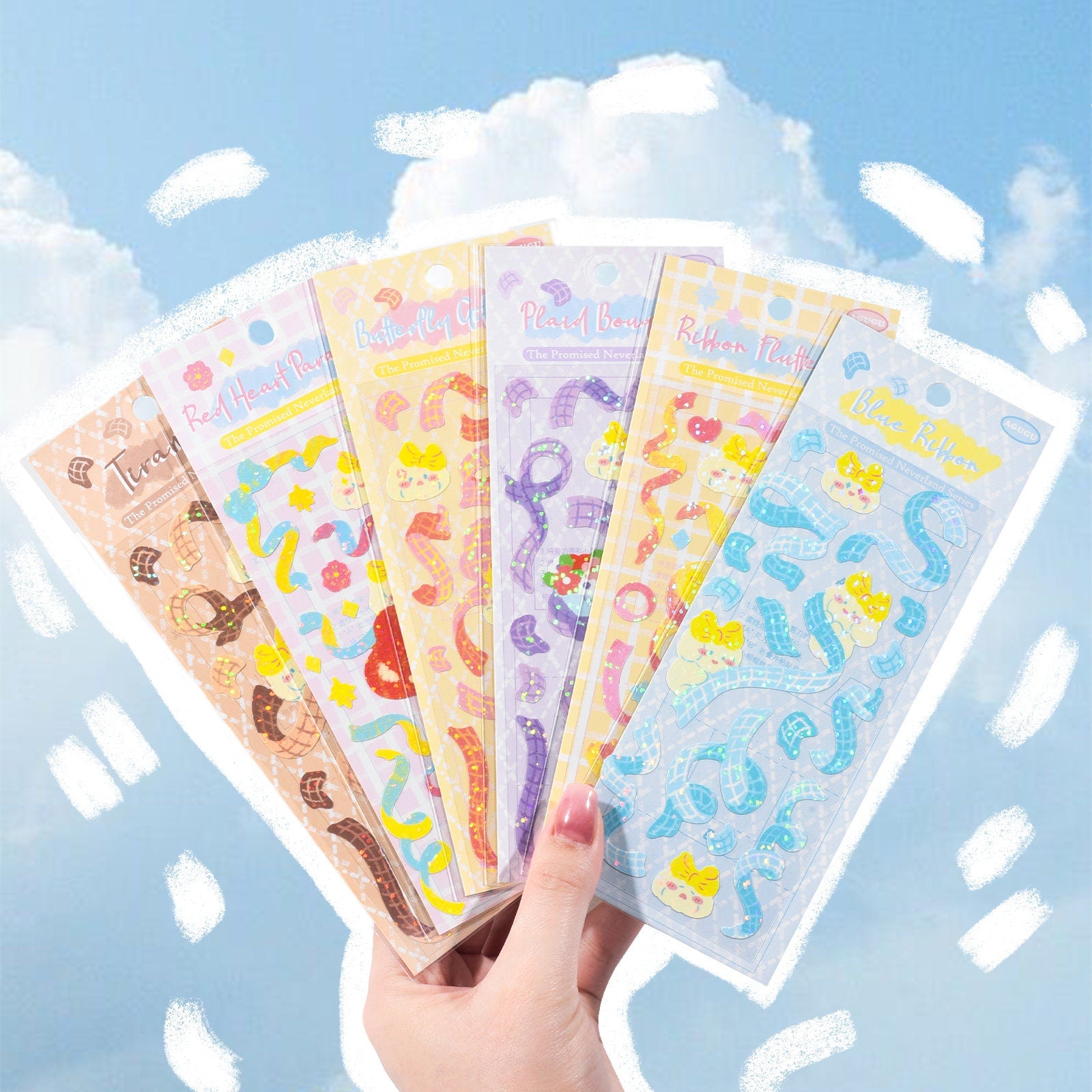 Kawaii colorful ribbon sticker sheet, card making stickers