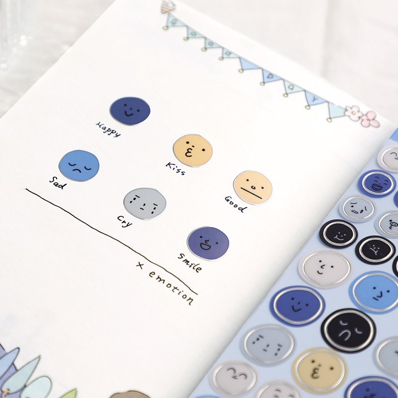 Kawaii mood tracker stickers, stars and heart deco sticker sheet