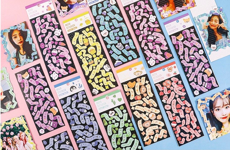 Toploader Deco Ribbon Colorful Ribbon Deco Sticker Sheet for K-POP Toploader Deco