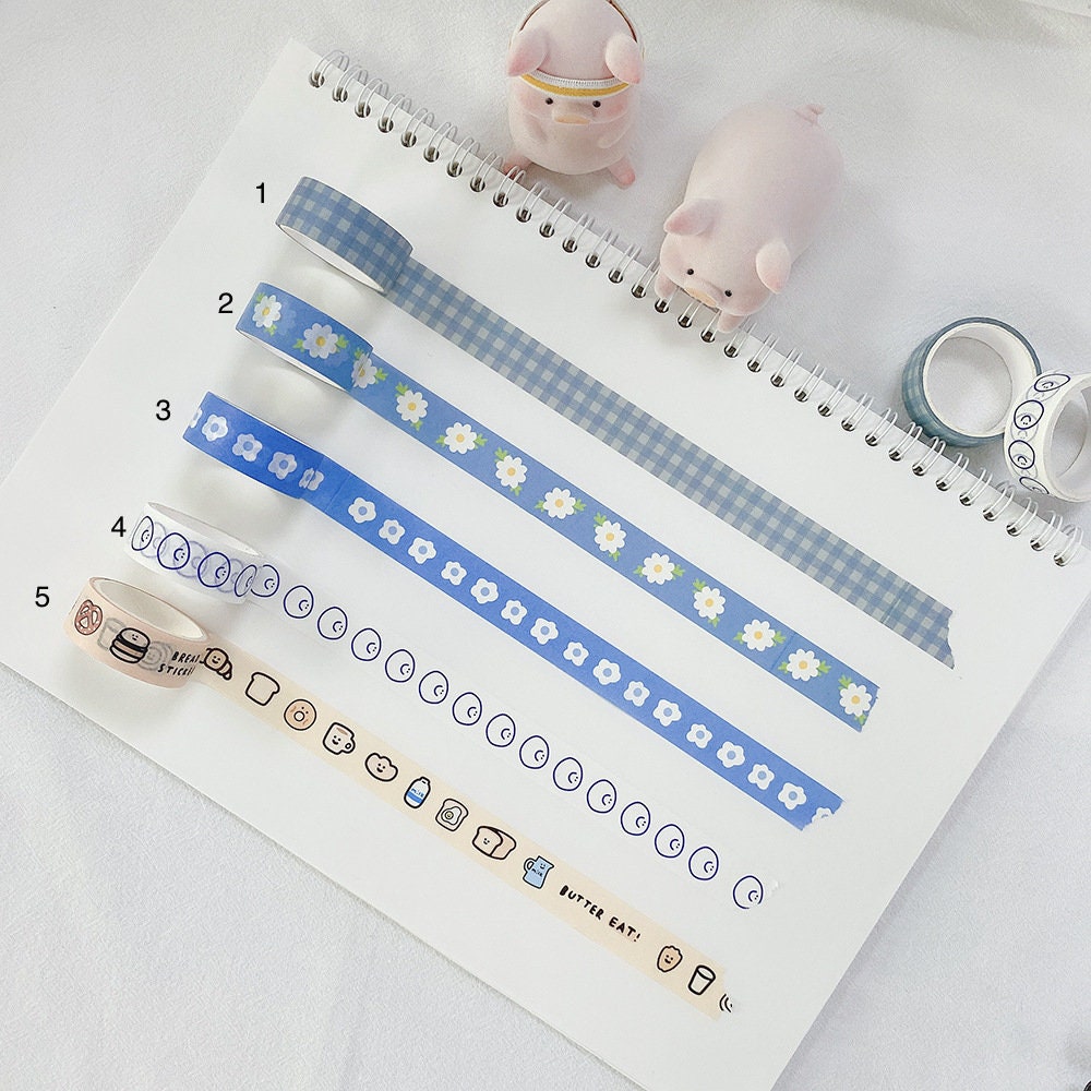 Kawaii deco washi tape, smiley face washi tape, flower washi tape, stationery