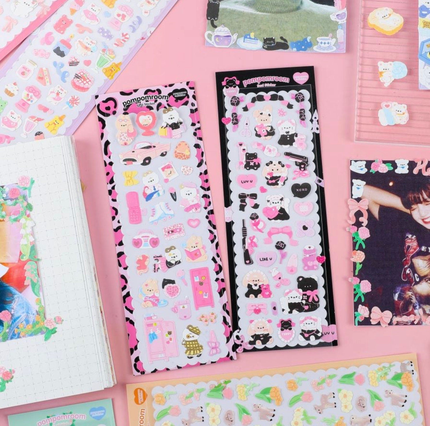 Kawaii dog and cat deco sticker sheet, Polco kpop toploader deco sticker, card making sticker, bunny bear sticker