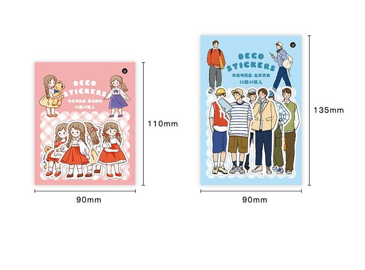 Cute girl sticker pack, cool guy stickers, boy and girl stickers, OOTD sticker, scrapbooking stickers