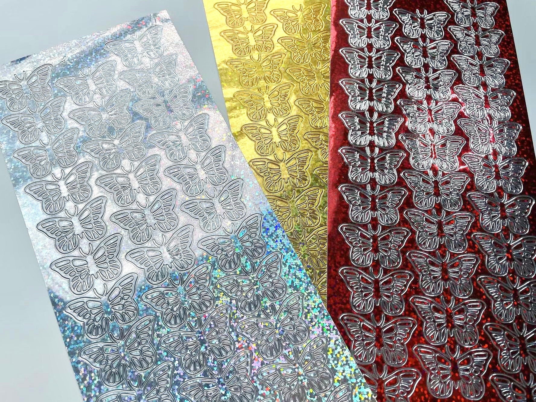 Metalic butterfly deco sticker sheet, holographic card making sticker