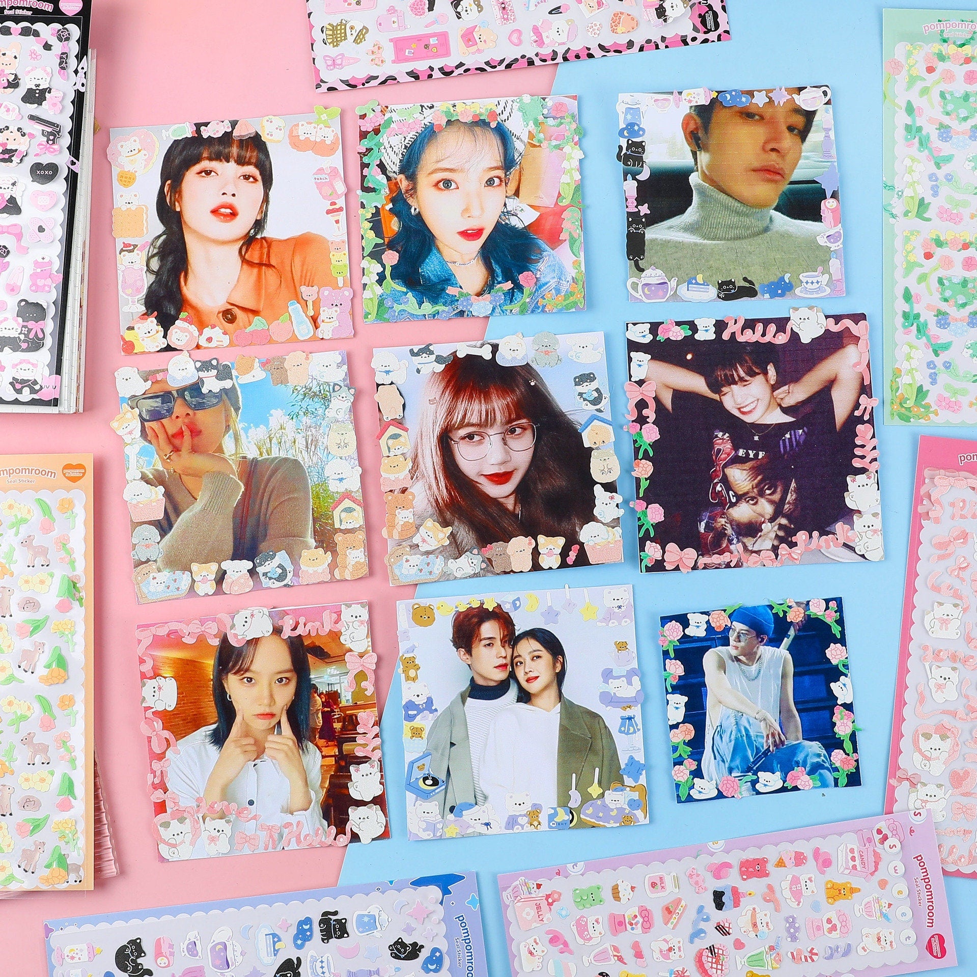 Kawaii dog and cat deco sticker sheet, Polco kpop toploader deco sticker, card making sticker, bunny bear sticker