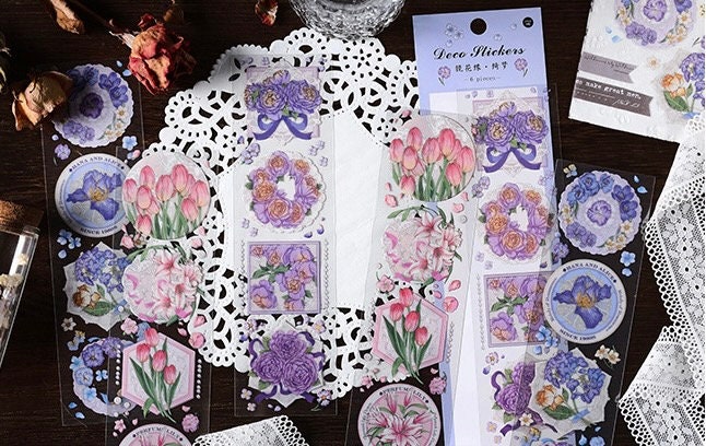 Kawaii cat stickers, PET deco stickers, flower stickers, fruit stickers