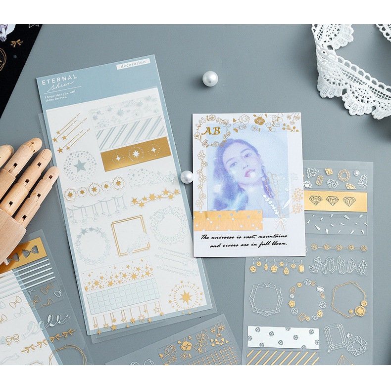 Gold foil flower deco stickers, star and moon deco stickers, diamond sticker, frame stickers