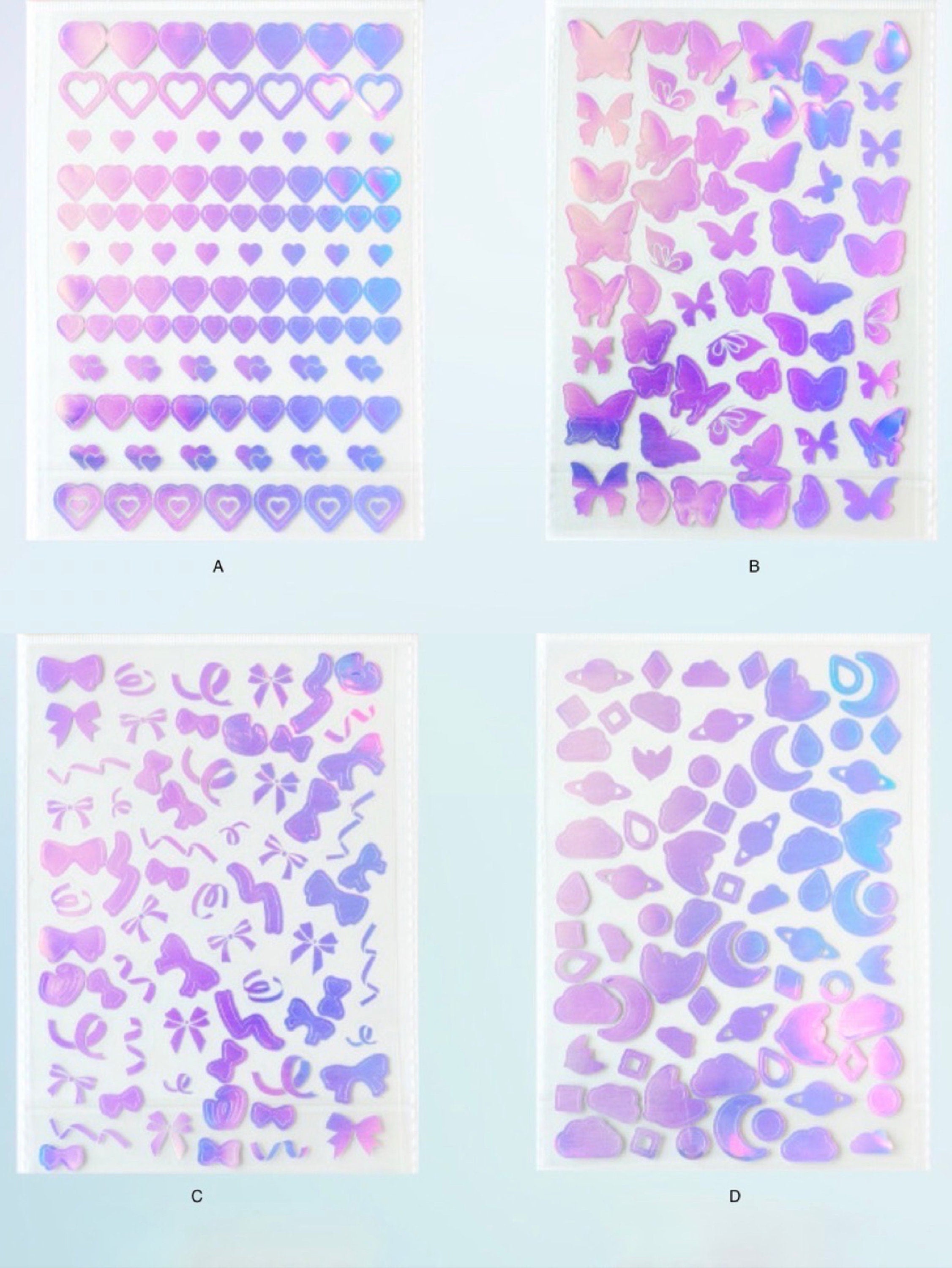 Holographic toploader deco sticker sheet, butterfly ribbon alphabet music note sticker sheet