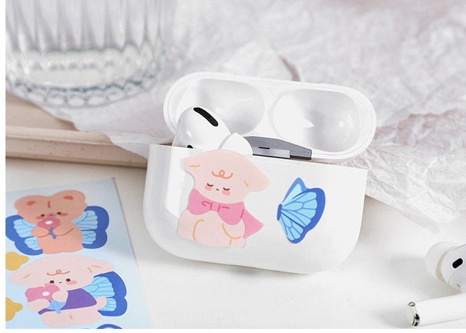 Kawaii bear and bunny sticker sheet, butterfly spaceship deco sticker, scrapbooking, planner sticker