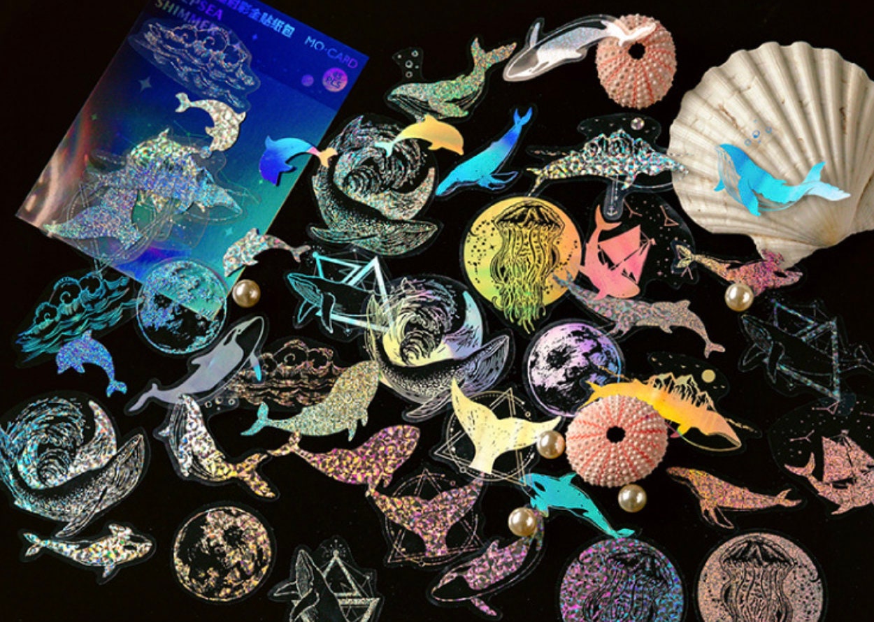 Holographic butterfly scrapbooking sticker pack, floral sticker, ribbon bow stickers