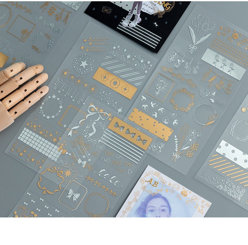 Gold foil flower deco stickers, star and moon deco stickers, diamond sticker, frame stickers