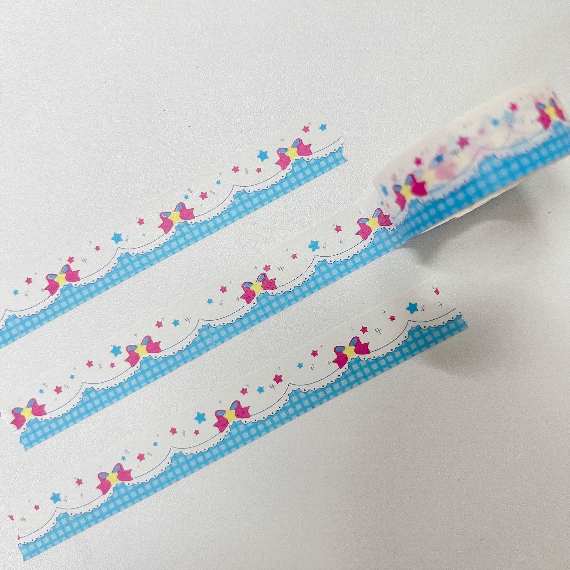 Ribbon bow deco washi tape, grid washi tape, scrapbooking, bujo washi tape