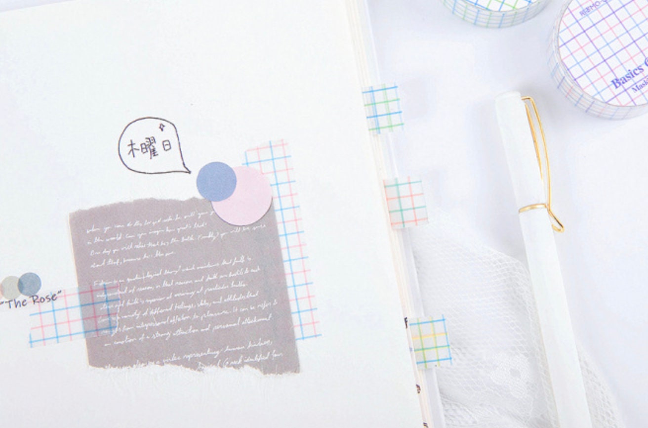 Grid masking tape, scrapbooking, planner tape, semi transparent parchment masking tape