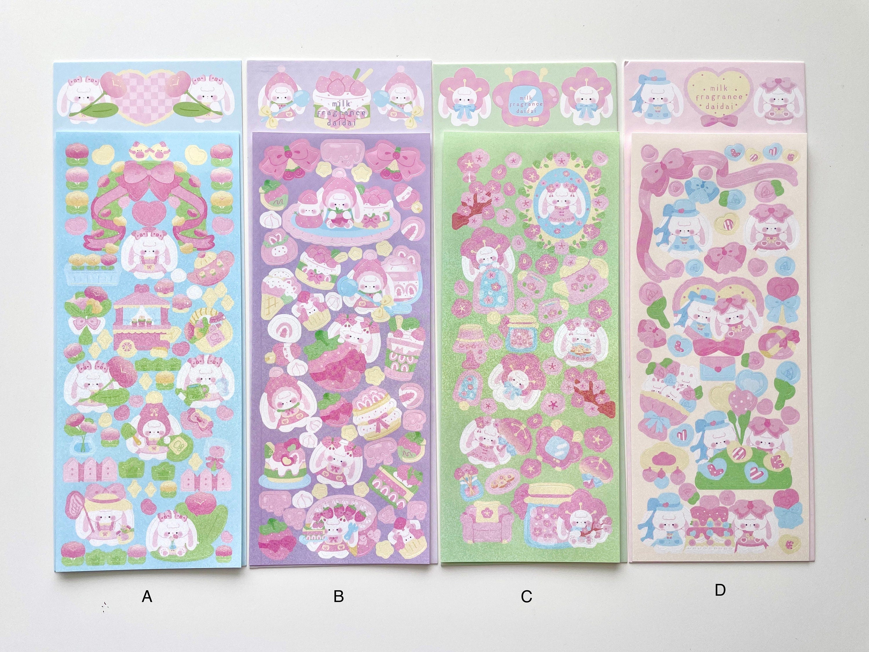 Kawaii bunny deco sticker sheet, scrapbooking, card making sticker