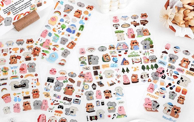 Kawaii animal deco sticker, travel sticker, daily life sticker, planner sticker