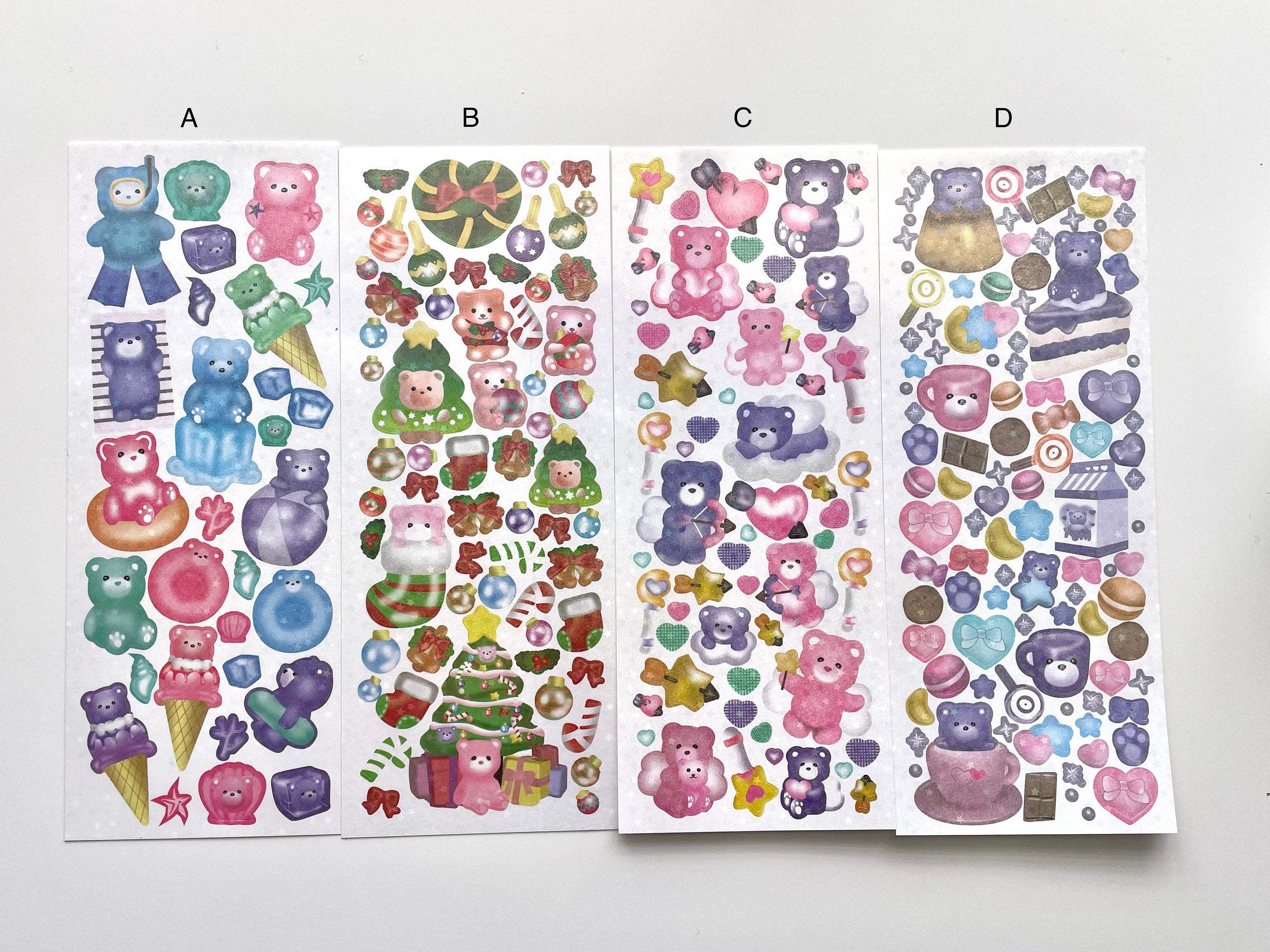 Kawaii candy bear deco sticker sheet, card making deco sticker sheet