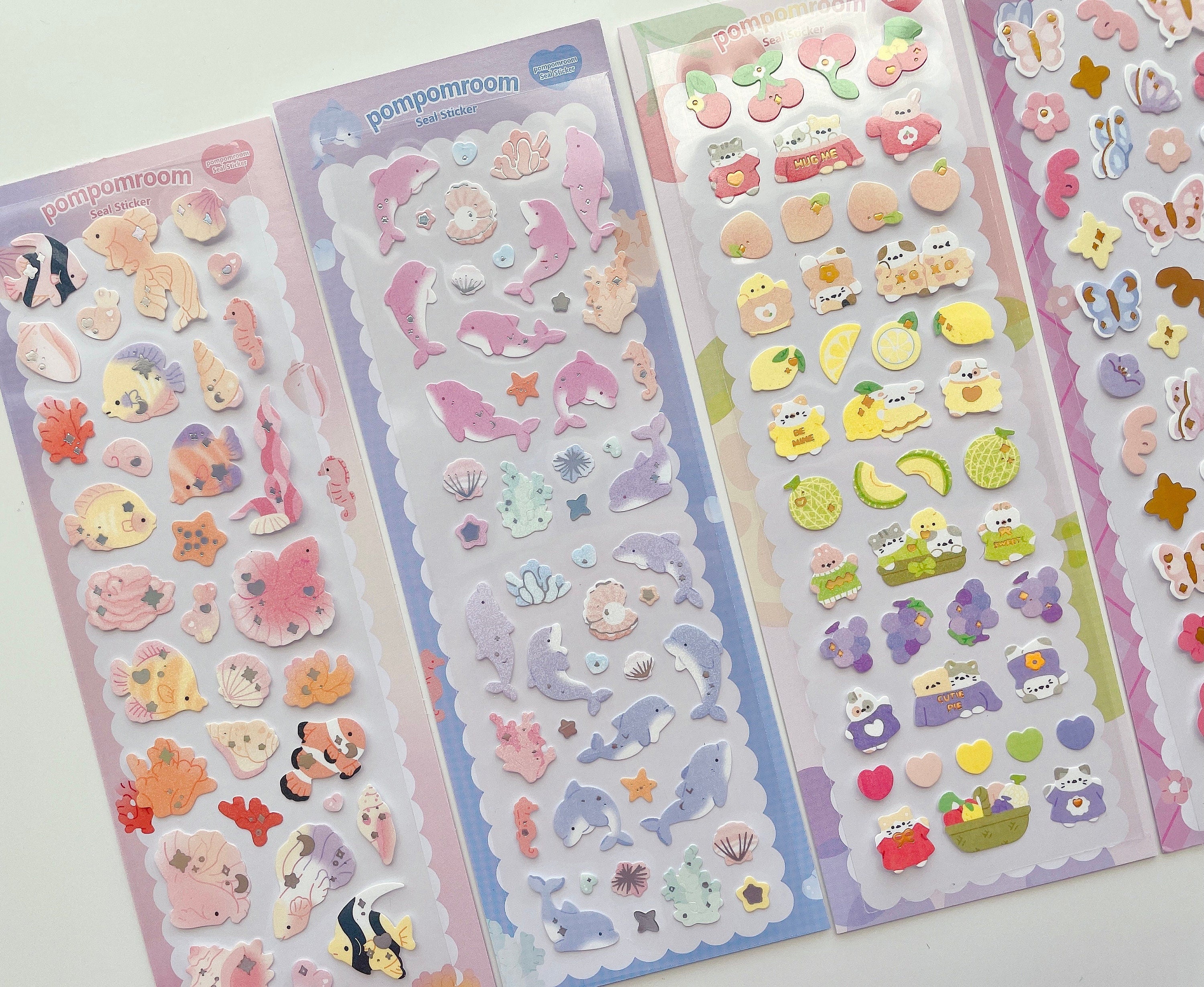 Kawaii toploader deco sticker sheet, butterfly, dolphin sticker sheet